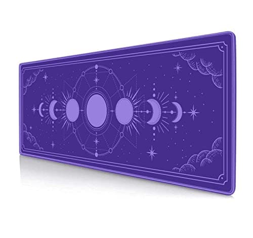 HUOCAIREN Kawaii Purple Large Gaming Mouse Pad, Moon Phase Magic Celestial Desk Mat Cute, Nonslip Laptop Desk Accessories, 31.5x11.8 in