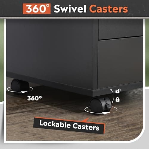 DEVAISE 5-Drawer Chest, Wood Storage Dresser File Cabinet with Wheels, Mobile Dresser for Home Office, Black 6