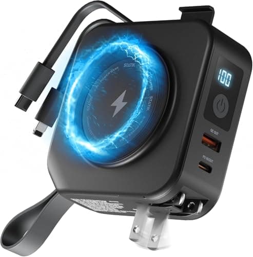 Statik SmartCharge 5-in-1 Travel Power Bank with Wall Plug & Built in USB C Cables, 10000mAh International Travel Charger & European Portable Charger, Compatible with iPhone, iPad & Samsung