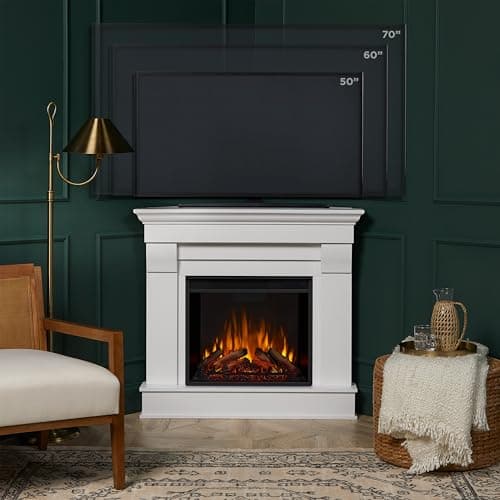 Real Flame Chateau 41" Corner Electric Fireplace with Mantel for Living Room or Bedroom, Replaceable Fireplace Insert Heater, Realistic Log and Flame Effect, Remote Control, Timer, White 6