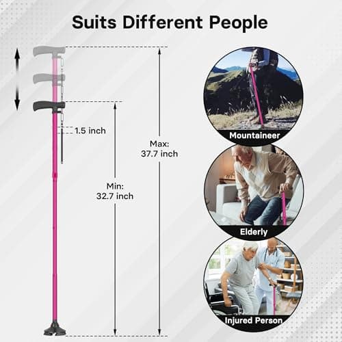 BONTEC Walking Cane - Height Adjustable Free Standing Foldable Canes, Aluminum Alloy Walking Stick with 360° Pivoting Base, Lightweight, Anti-Lost Tag, Canes for Women Men Seniors & Mountaineers, Pink 6