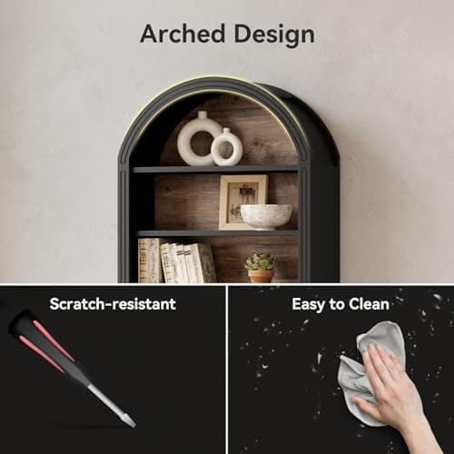 LITTLE TREE 8-Tier Bookcase, 78.7" Tall Bookshelf with Arched Top, Large Freestanding Wooden Open Bookcase Bookshelf, Modern Book Shelf Organizer for Living Room, Bedroom, Office, Library, Black Brown 6