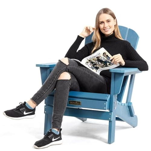 SERWALL Folding Adirondack Chairs Weather Resistant for Outdoor, Patio, Lawn, Garden, Backyard Deck, Fire Pit - Blue 11