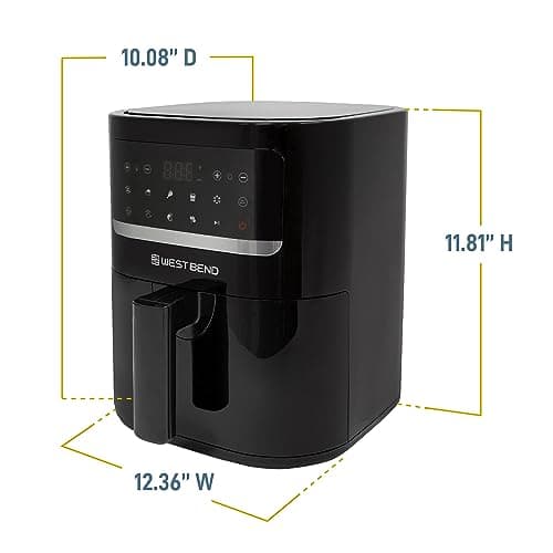 West Bend Compact Air Fryer 5-Quart Capacity with Digital Controls LCD Display and 10 Cooking Presets with Shake Reminder, Nonstick Frying Basket, 1500-Watts, Black 6