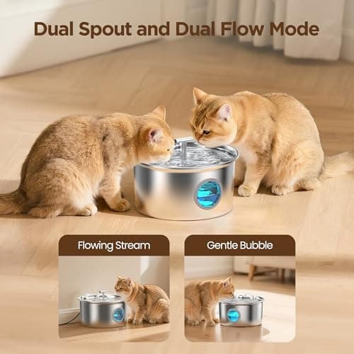 Cat Water Fountain Stainless Steel: 2.6L Cat Fountain for Drinking - Pet Water Fountain for Cats Indoor - Automatic Pet Water Dispenser Bowl - Best Auto Feeding Supplies Gift for Small Dog Large Kitty 4