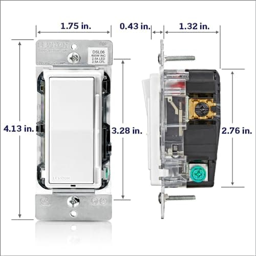 Leviton Decora Slide Dimmer Switch for Dimmable LED, Halogen and Incandescent Bulbs, DSL06-1LZ, White with Ivory and Light Almond Faceplates 9