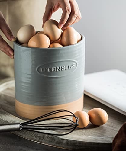 YHOSSEUN Ceramic Utensil Holder Kitchen Utensil Crocks (E-Gray & Clay) 9