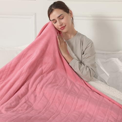 ESTINGO Heated Throw Blanket, Electric Blanket Throw Size with 4 Hours Auto Off & 5 Heating Levels, 50"x60" Electric Heated Blanket with ETL & FCC Certification for Home Office, Light Pink 7