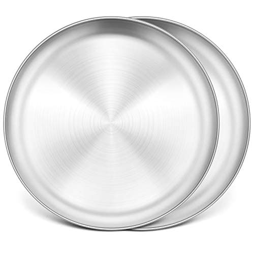 P&P CHEF Pizza Pan Set of 2, Stainless Steel Pizza Tray, Round Pizza Plate For Pie Cookie Pizza Cake, Non Toxic & Heavy Duty, Dishwasher Safe & Easy Clean, 13.5 Inch & Silver