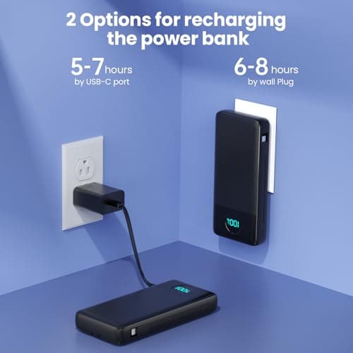 Portable Charger 33800mAh USB C Power Bank with Built-in Cables & AC Wall Plug,25W Fast Charging+QC 4.0 Phone Charger,4 Output Travel Essentials Battery Pack for iPhone16/15/14/13,Samsung,Android etc 5
