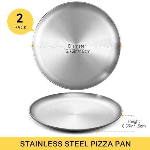 YeKuKing 16 Inch Pizza Pan for Oven 2 Pack Stainless Steel Baking Sheet Round Plates for Cake Pie and Salad Pizza Steel Large Tray Oven Dishwasher Safe & Easy Clean 3