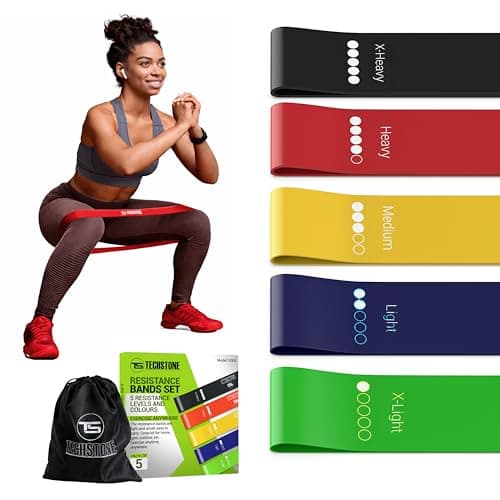 TechStone Resistance Bands Set – 5 Levels Loop Exercise Bands for Men & Women, Elastic Workout Bands for Home Gym, Training, Yoga & Fitness, Carry Bag Included (Multicoloured)