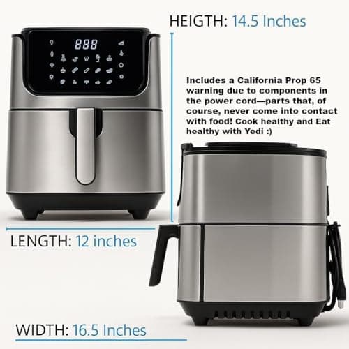 Yedi Evolution Air Fryer, 6.8 Quart, Stainless-Steel Finish, Ceramic Cooking Basket, with Deluxe Accessory Kit and Recipe Book 6