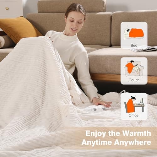 Zorvixia Electric Heated Blanket Thow 50''x60'' - Fast Heating Blanket Striped Pattern Flannel & Cuddly Sherpa Electric Blanket Throw with 5 Heat Settings & 4 Hour Auto Off, Great Gift to Elderly 6