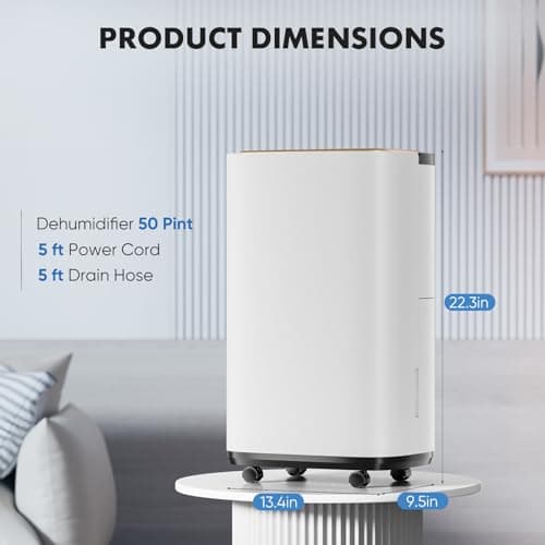 Sweetcrispy 4,500 Sq.Ft Energy Star Dehumidifier for Basement with Drain Hose, 50 Pint Portable Dehumidifiers for Home Bedroom Bathroom Large Room, Powerful Moisture Removal and Humidity Control 6