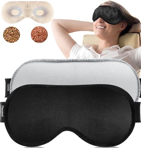 Heated Eye Mask (2-Packs), Moist Warm Compress Microwave with Flaxseed Cassia Seed, Weighted Eye Mask for Sleeping, Dry Eyes, Stye Eye Treatment, Relief Eye Fatigue (Black&Grey)