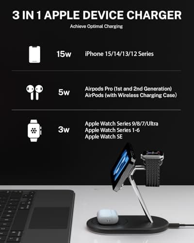 Qi2 3-in-1 Wireless Charging Station, 15W Fast Qi2 Certified Charger, Magnetic Charging Stand for iPhone16/15/14/13 Apple Watch S9 AirPods Multiple Devices with 30W Adapter Included 6