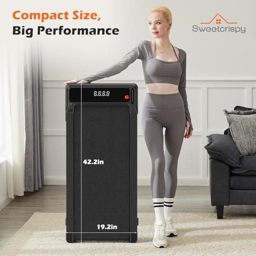 Sweetcrispy Compact Armless Treadmill for Small Spaces, Quiet Under-Desk Walking Pad, Slim & Portable Design for Home Office Workouts, Ideal for Apartments and Work-from-Home Fitness, Bright Black 6
