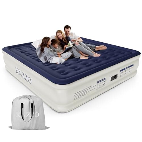 KNZZO Air Mattress King with Built-in Pump, Blow Up Mattress with Soft Flocked Top, Leakproof Inflatable Mattress, Foldable Waterproof Air Bed for Home, Guests, Camping, with Storage Bag