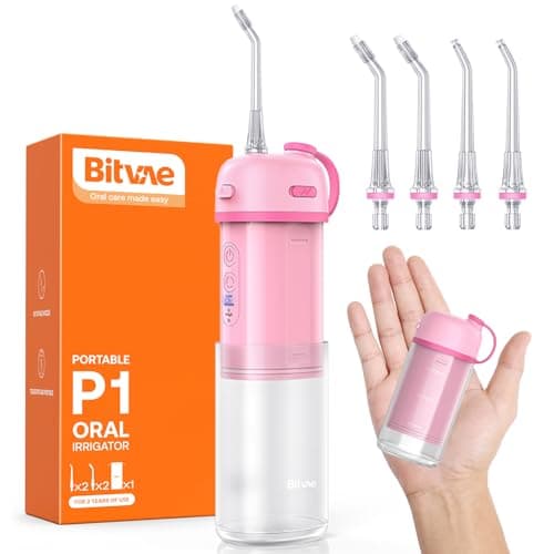 Bitvae P1 Water Flosser for Teeth, Portable Mini Water Flosser, Cordless Water Teeth Cleaner Picks with Telescopic Water Tank, Type-C Rechargeable Oral Irrigator for Travel & Home (Pink)
