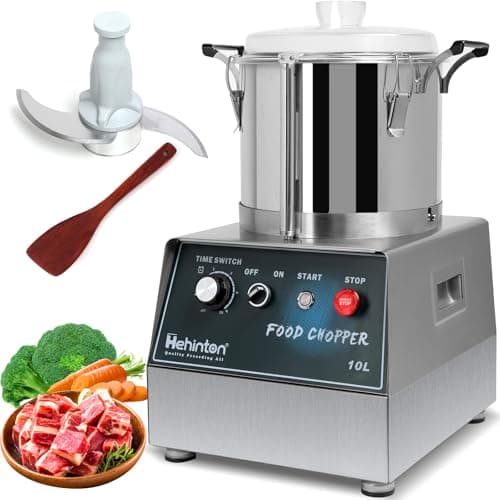 Hehinton 110V Commercial Food Processor 10L/2.64GAL, 1100W Powerful Food Chopper with 2 Extra S-Curve Blades, Multi-functional Processor [Chop, Mince, Puree] for Vegetables, Meat, Grains, Nuts