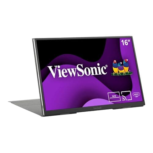 ViewSonic VG1656N 16 Inch 1200p IPS Wireless Portable Monitor with 2 Way Powered 60W USB C, Built-in 4000 mAh Battery and Stand with Smart Cover