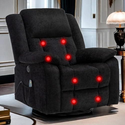 Korser Rocker Recliner Chair, Glider Recliner Chairs for Adults, 360° Swivel Recliner with Massage and Heating, Rocking Recliner Chair with Side Pockets and USB for Living Room, Nursery, Bedroom