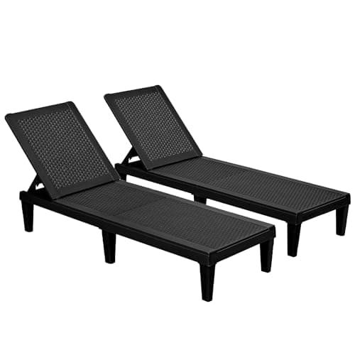 Devoko Outdoor Chaise Lounge Chair Set of 2 for Outside Pool Patio, Adjustable Waterproof Easy Assembly Chaise Lounge Outdoor (Black, Set of 2)