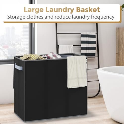 Optish 180L Laundry Hamper 3 Section, Large Laundry Hamper with Lid, Dirty Clothes Hampers with Handles, Laundry Basket Organizer for Laundry, Bedroom, Bathroom, Laundry Sorter Baskets, Black 7