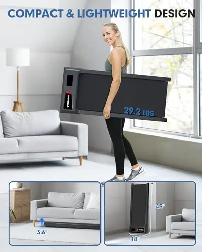 Incline Walking Pad Treadmill 265 lb Capacity, Under Desk Treadmill for WFH, Voice Controlled Small Desk Treadmills Work with KINOMAP Apple Health, Portable Treadmills for Home,Office, Apartment 5