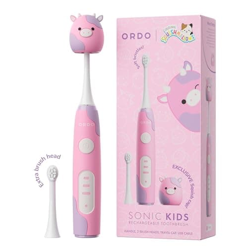 ORDO Squishmallows Electric Toothbrush, Sonic Toothbrushes for Kids, Rechargeable, 3 Brushing Modes, Over 5 Weeks Battery Life Extra Brush Head Included, Gift for Kids Aged 4 Years and Up, Patty