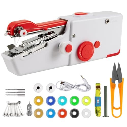 Handheld Sewing Machine, Mini Electric Portable Device for Quick Stitching, Beginners, DIY, Fabrics, Clothes, Home and Travel, White