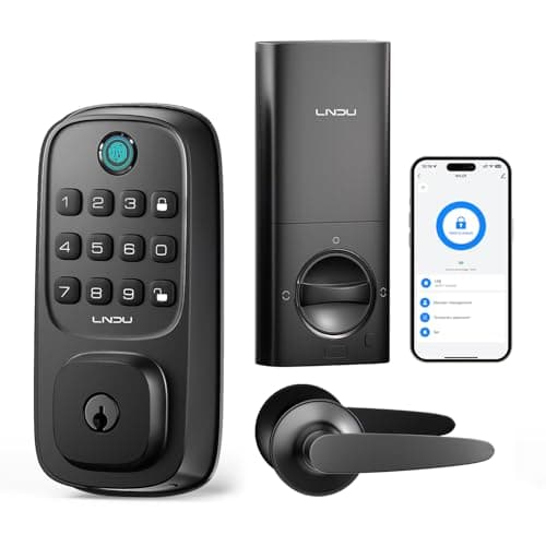 LNDU Keyless Entry Door Lock, WiFi Smart Keypad Deadbolt with Handle Set, Supports Fingerprint, Amazon Alexa, Google Assistant, App Control, Auto-Lock, One-Time Code, Anti-Peeking Password