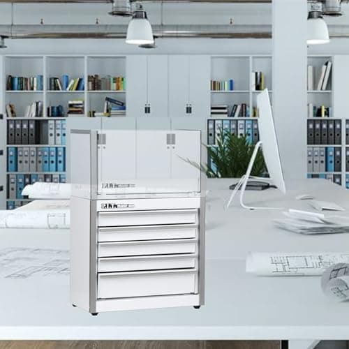 P.I.T. Mini White Tool Box, Portable 5-Drawer Micro Roll Cab Steel Stackable Tool Box with Liner, White Small Tool Case for Tools Storage and Organizers, Home DIY 7