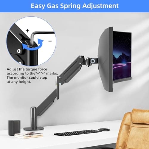 Suptek Ultrawide Monitor Arm Mount for 17 to 49 Inch Heavy Duty Curved Screen,Holds 46.2 lbs,Adjustable Gas Spring Monitor Arm Desk Mount Stand,75/100mm Vesa Mount,Black 7