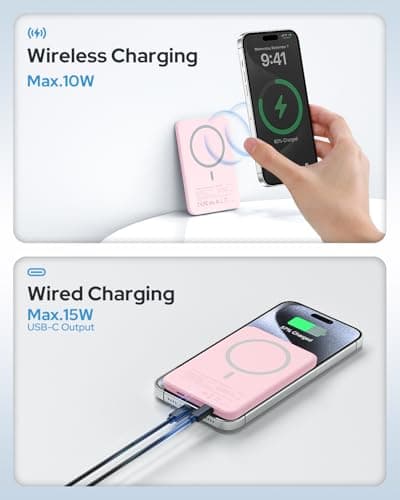 TRKOY for Magsafe Portable Charger, 5000mAh Wireless Magnetic Power Bank with USB C Fast Charging,Travel Essential for Magsafe Battery Pack Compatible with iPhone 17/16/15/14/13/12 Series, Pastel Pink 5
