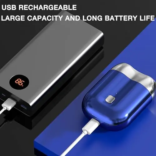 2026 New Model Mini Dual-Head Electric Shaver, Electric Mini Portable Razor, Pocket Size Washable Double Head Razor, Rechargeable Waterproof Compact Electric Shaver for Home, Car, Travel (Blue) 6