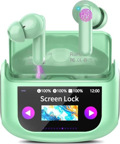 QXUFV Wireless Earbuds, Bluetooth 5.4 Headphones Multi-Function Touch Screen with 5 EQ Modes, 48H Ear Buds Bass Stereo with ANC Noise Cancelling/Transparency Mode, IPX7 Bluetooth Earbuds, Light Green