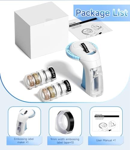 Labelife Embossing Label Maker Machine with Tapes,Omega S Vintage Embossed Label Maker,Retro Embossing Machine with 3 Rolls 3D Embossing Label Tapes Waterproof for Home Office Kids DIY Crafting, Blue 8