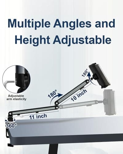 YCNEW Tablet Desk Mount for ipad, Desk Clamp Aluminum Arm Portable Monitor Mount Suitable for 4.7-15.6" and Under 3 Pounds Phone, iPad mini/Air/Pro, Kindle, Galaxy Tab, Portable Monitor (Gray) 6