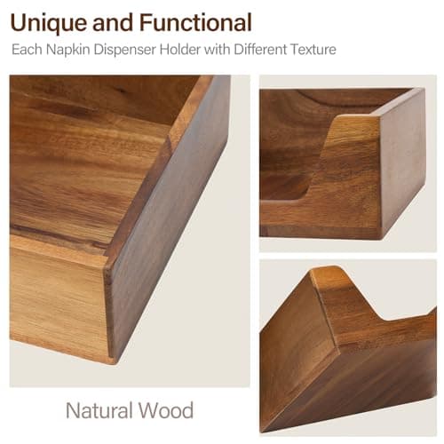 Napkin Holder for Table, Wooden Napkin Dispenser with Side Large Opening for Paper Napkins, Farmhouse Style Square Napkin Holder, Home Kitchen Dining Tabletop Decor 4