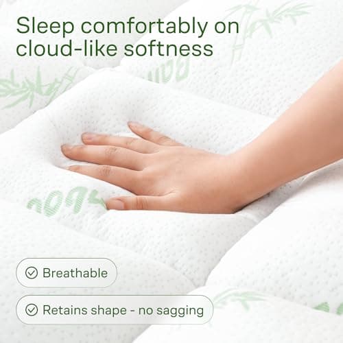 Ultra Soft Queen Size Mattress Topper - Viscose Made from Bamboo Pillow Top Mattress Pad for Back Pain Relief - Naturally Cooling for Hot Sleepers, Green 2