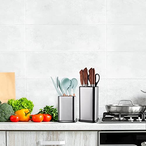 RedCall Stainless Steel Kitchen Utensil Holder for Countertop, Spoon Spatula Organizer,Modern Rectangular Large Cooking Utensil Caddy Counter,Utensil Crock Silver 6