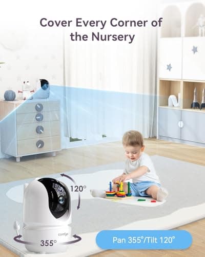 Comfyer 7" HD Split-Screen Baby Monitor with 2 1080P Cameras, 48 Hrs 6000mAh Battery Runs 2 Days in VOX Mode, No WiFi Monitor with a Flexible Bracket, 2 Way Audio, Remote PTZ, Auto Night Vision 6
