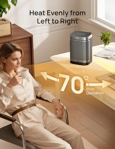 DREO Space Heater, 1500W Portable Electric Heaters for Indoor Use, PTC Ceramic Heater for Office with Remote, Thermostat, 70°Oscillation, 12H Timer, 5 Modes, Safe Quiet Room Heater for Bedroom 7