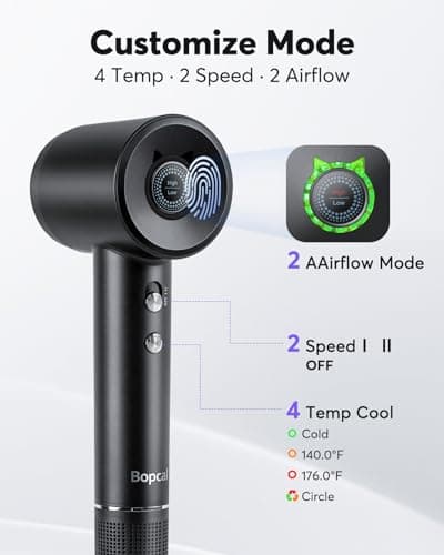 Hair Dryer - Bopcal Ionic Blow Dryer with Concentrator for All Hair Types,160000 RPM High-Speed Fast Drying Lightweight and Quiet, 200 Million Negative Ions Dryer with Thermo-Control (1500w) 5