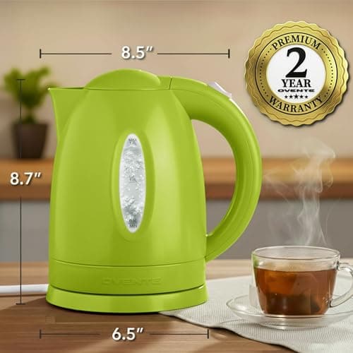 OVENTE Electric Kettle, 1.7L Fast Boiling Water Heater for Coffee or Tea, BPA Free with Water Level Gauge, Auto Shut-Off, Boil-Dry Protection, Indicator Light and Removable Filter, Green KP72G 9