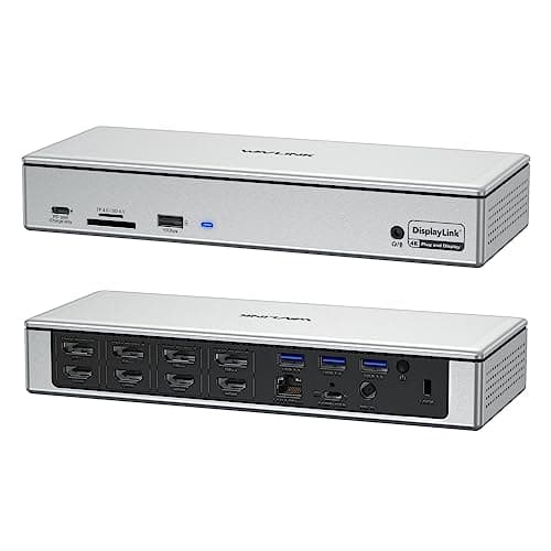 WAVLINK DisplayLink Laptop Docking Station - Quad Monitor 5K/4K @60Hz, 100W Charging - Thunderbolt 4/3, USB-C/A - M1 M2 Mac/Windows/Chrome/Ubuntu - 4 HDMI, 4 DP, 180W Power, SD 4.0 CR, 2.5Gbps LAN