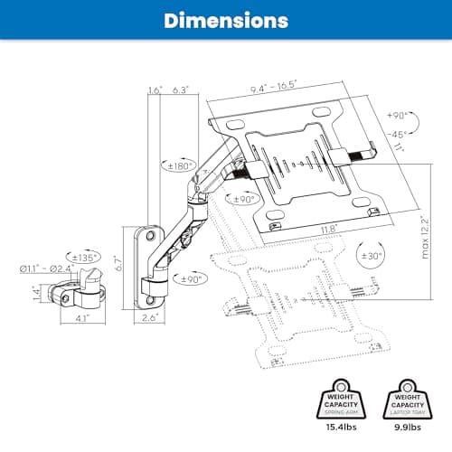 Mount-It! Ergonomic Laptop Arm for Wall or Pole Mounting, Full Motion Adjustments, Versatile Design, Easy Installation 7