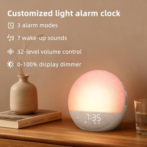 Sunrise Alarm Clock White Noise Machine: Natural Wake Up Light - Dimmable Clock with Bluetooth Speaker for Bedroom - 25 Sleep Sounds for Baby Adults Kids Putty 8